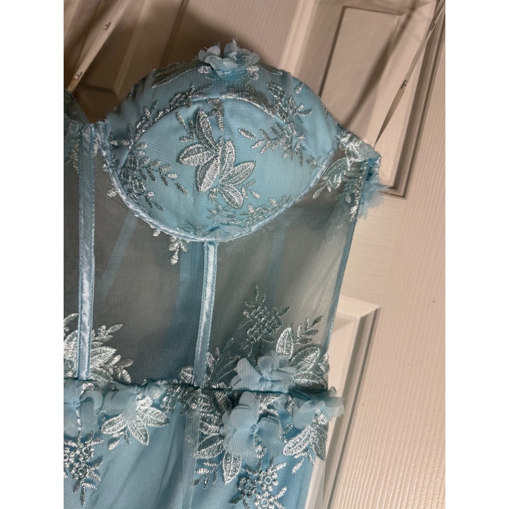 Lulus Light Blue Floral Lace 3D Applique Bustier Maxi Dress Formal Evening Prom - Picture 5 of 16
